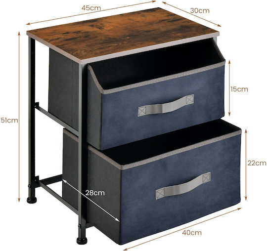 Нощно Шкафче 2 Текстилни Чекмеджета Метална Рамка 45 X 30 X 51 См Син Hu10182cf Costway