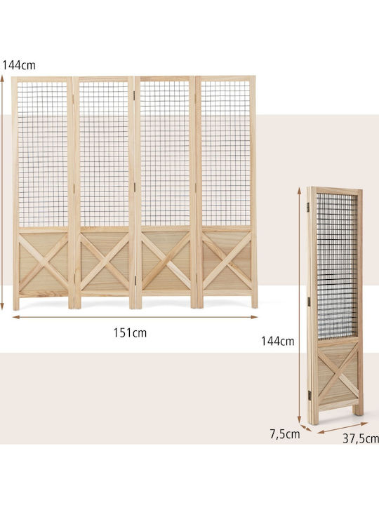 Costway Multifunctional Room Divider 151 X 144 Cm Folding Panels Stable Wooden Construction Jv11391na