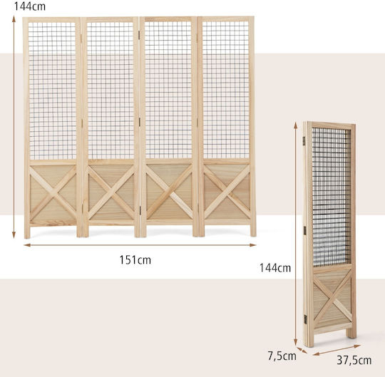 Costway Separator De Cameră Multifuncțional 151 X 144 Cm Panouri Pliabile Construcție Stabilă Din Lemn Jv11391na