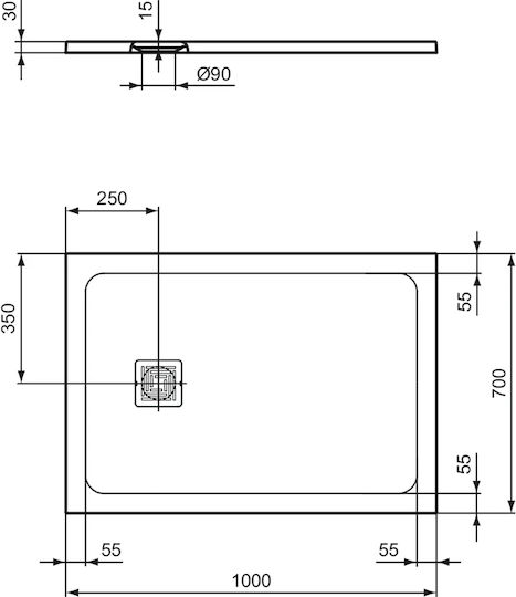 Ideal Standard Ultra Flat S+ Rectangulară Ceramică Duș 100x70cm Gri