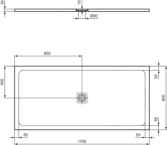 Ideal Standard Ultra Flat S+ Правоъгълена Керамично душ 170x80см Сив