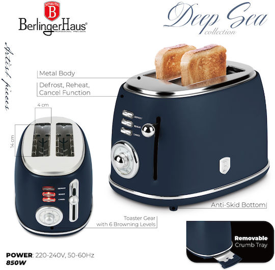 Berlinger Haus Φρυγανιέρα 2 Θέσεων 850W Μπλε