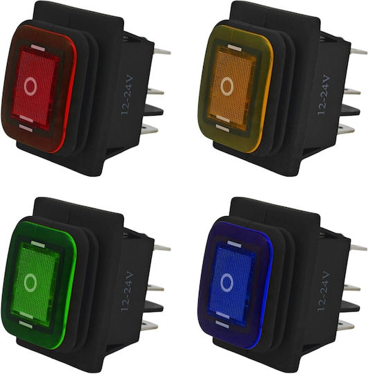 Led Switch 3-position 6-pin 12-24v Rocker Rocker Waterproof Green