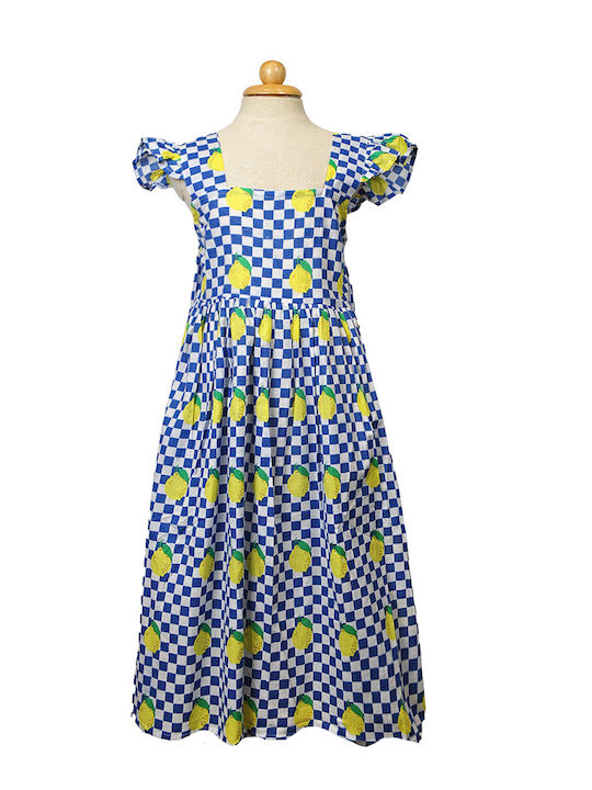 Girls Dress Short Sleeve Checked Set with Accessories Checked with Lemons