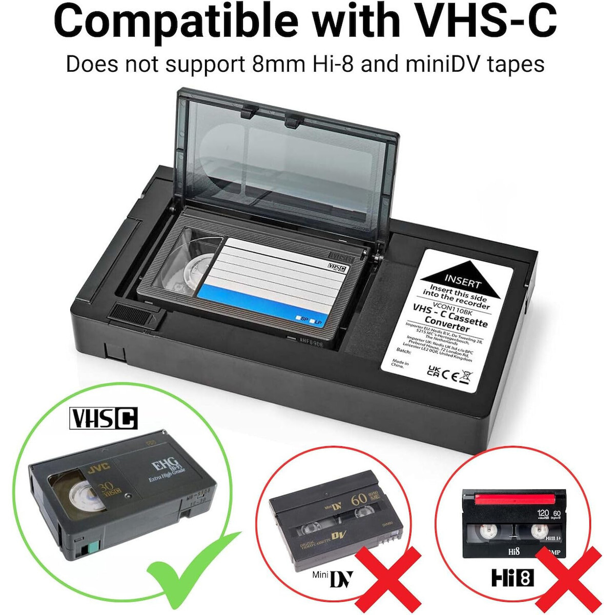 Convertor Casetă Video Vhs-c La Vhs Adaptor Plug & Play Negru