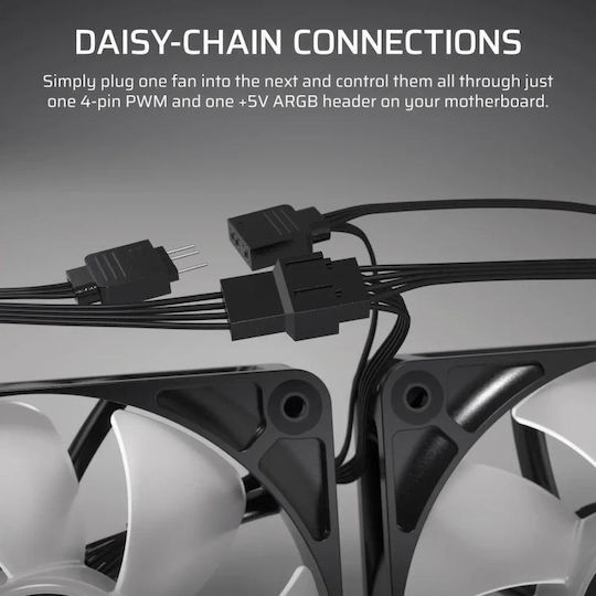 Corsair RS120 Case Fan (2100rpm / 72.8cfm) with ARGB Lighting and 4-Pin PWM Connection 3pcs