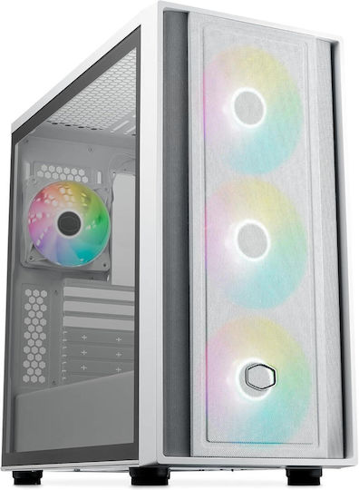 CoolerMaster MasterBox 600 Gaming Midi-Turm Computergehäuse mit Seitenfenster und RGB-Beleuchtung Weiß