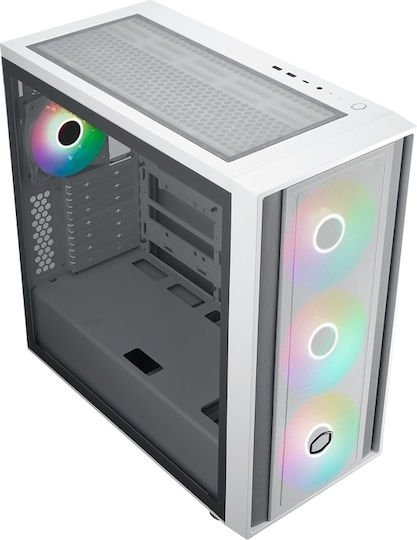 CoolerMaster MasterBox 600 Gaming Midi-Turm Computergehäuse mit Seitenfenster und RGB-Beleuchtung Weiß