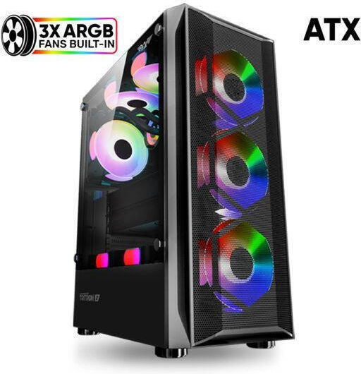 Armaggeddon Tritron 2 Геймърско бюро Midi Tower Компютърна кутия със страничен прозорец и RGB осветление Черен