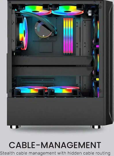 Armaggeddon Tritron 2 Геймърско бюро Midi Tower Компютърна кутия със страничен прозорец и RGB осветление Черен