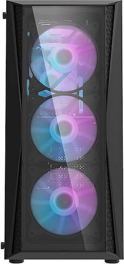 Darkflash DK352 Plus Gaming Midi-Turm Computergehäuse mit Seitenfenster und RGB-Beleuchtung Schwarz