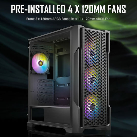 Antec AX90 Геймърско бюро Midi Tower Компютърна кутия със страничен прозорец и RGB осветление Черен