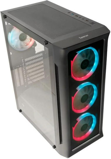 Spacer Shield Gaming Middle Tower Carcasă Calculator cu Fereastră Laterală și Iluminare RGB Negru
