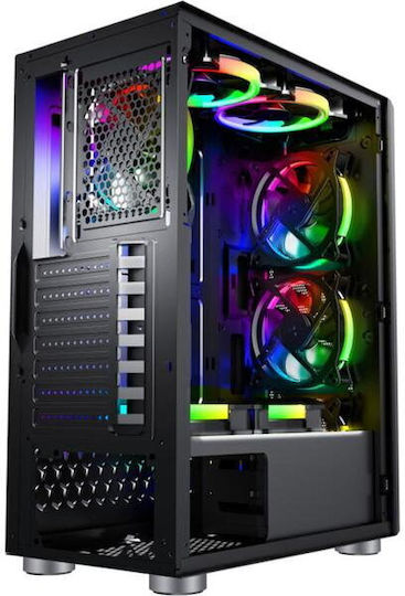 Spacer Rainbow Gaming Midi Tower Κουτί Υπολογιστή με Πλαϊνό Παράθυρο και RGB Φωτισμό Μαύρο