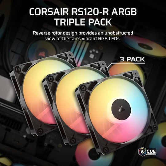 Corsair RS120 Reverse Blade Case Fan 2100rpm 72.8cfm with ARGB Lighting and 4-Pin PWM Connection 3pcs White