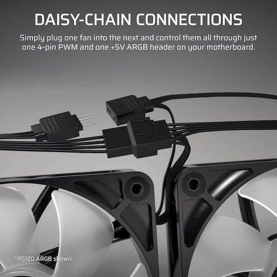Corsair RS120 Reverse Blade Case Fan 2100rpm 72.8cfm with ARGB Lighting and 4-Pin PWM Connection 3pcs White