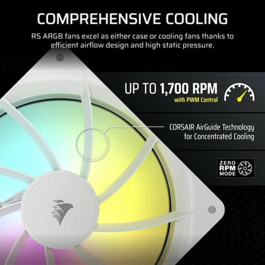 Corsair RS140 Case Fan 1700rpm 95.5cfm with ARGB Lighting and 4-Pin PWM Connection White