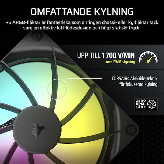 Corsair RS140 Case Fan 1700rpm 95.5cfm with ARGB Lighting and 4-Pin PWM Connection