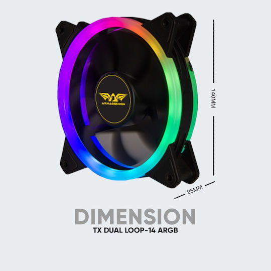 Armaggeddon Loop-14 Case Fan 140mm (1100rpm / 45.26cfm) with ARGB Lighting and 6-Pin Connection