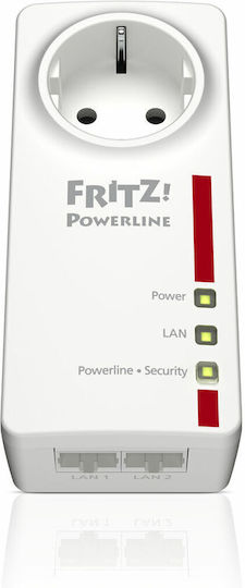 AVM Fritz!Powerline 1220E Powerline για Ενσύρματη Σύνδεση με Passthrough Πρίζα και 2 Θύρες Gigabit Ethernet