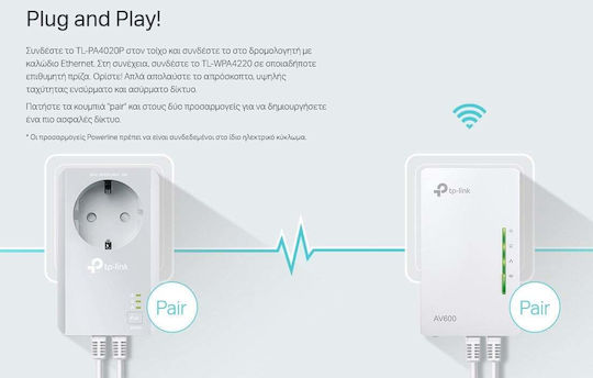 TP-LINK TL-WPA4226KIT v4 Powerline Double Wi‑Fi 4 with Passthrough Socket and 2 Ethernet Ports