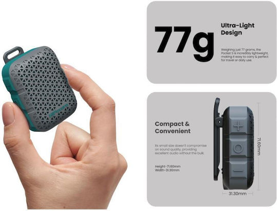 HiFuture Pocket S Αδιάβροχο Ηχείο Bluetooth 5W με Διάρκεια Μπαταρίας έως 5 ώρες Μαύρο
