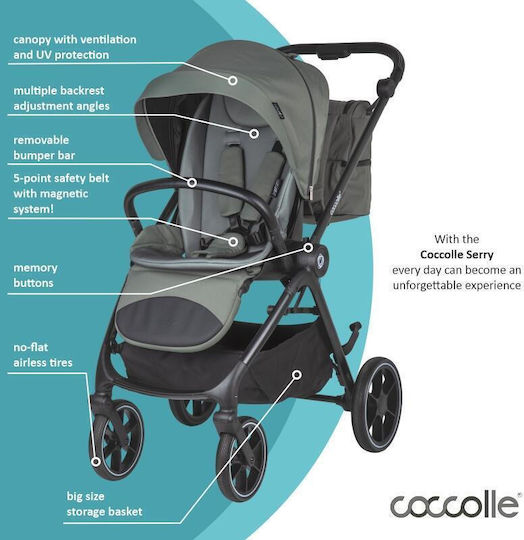 Coccolle Serry Ρυθμιζόμενο Καρότσι 2 σε 1 Kατάλληλο για Nεογέννητο Moss Green
