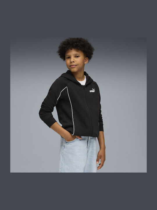 Athletic Kids Sweatshirt Cardigan Cotton with Hood Black