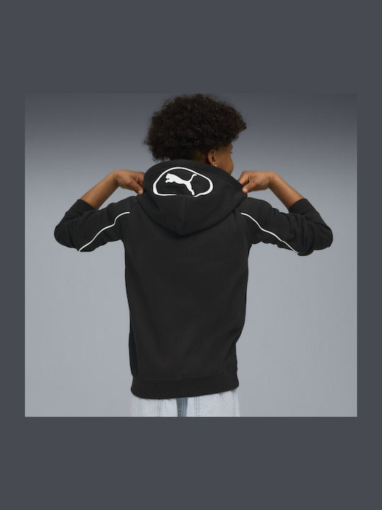 Athletic Kids Sweatshirt Cardigan Cotton with Hood Black