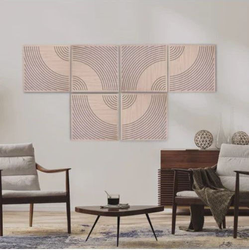 Audiodesigner Audio Treatment Material Panel (4 Pieces) in Wave Design 50cm x 50cm x 50mm in Brown Color