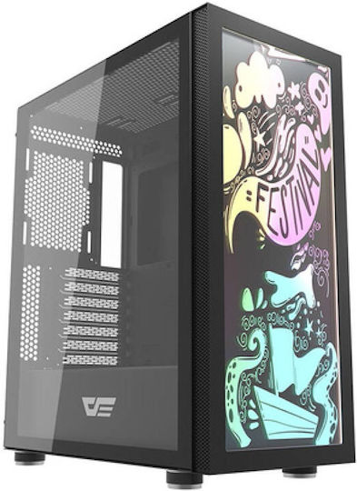 Darkflash DK210 Gaming Full Tower Κουτί Υπολογιστή με Πλαϊνό Παράθυρο και RGB Φωτισμό Graffiti Black
