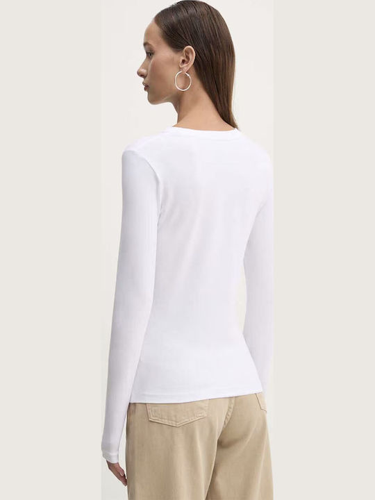 Women's Blouse Long Sleeve with V Neckline White