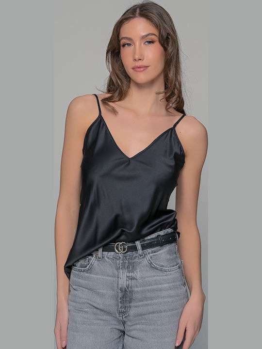 Women's Blouse Satin with Straps & V Neckline White