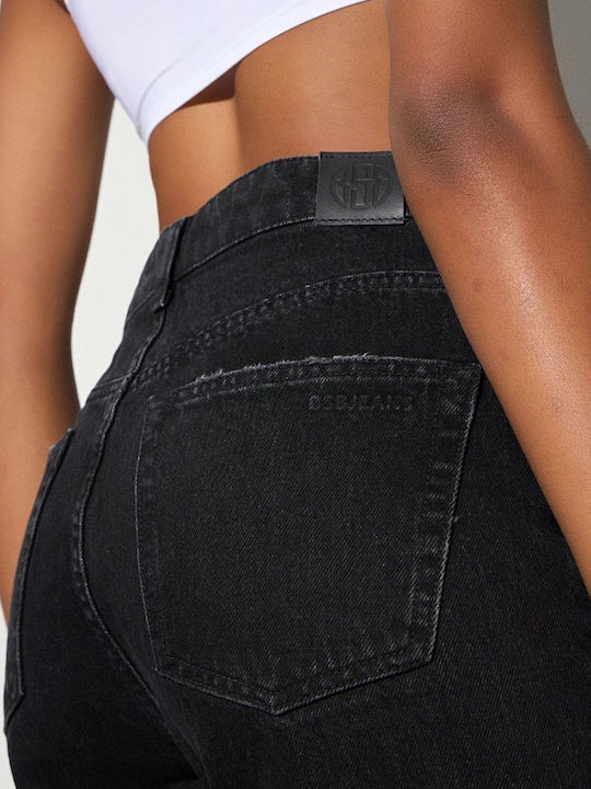 High Waist Women's Jean Trousers in Mom Fit Black Denim