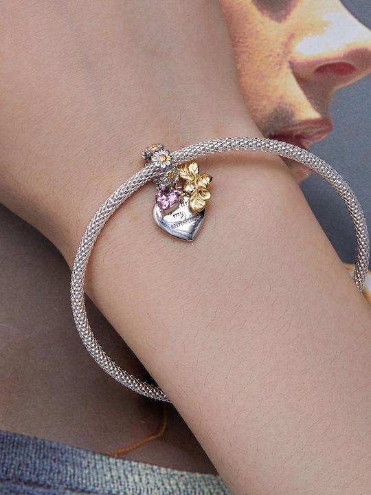Daskalakis Flower Charm Made of Pink Gold Plated Silver Pink