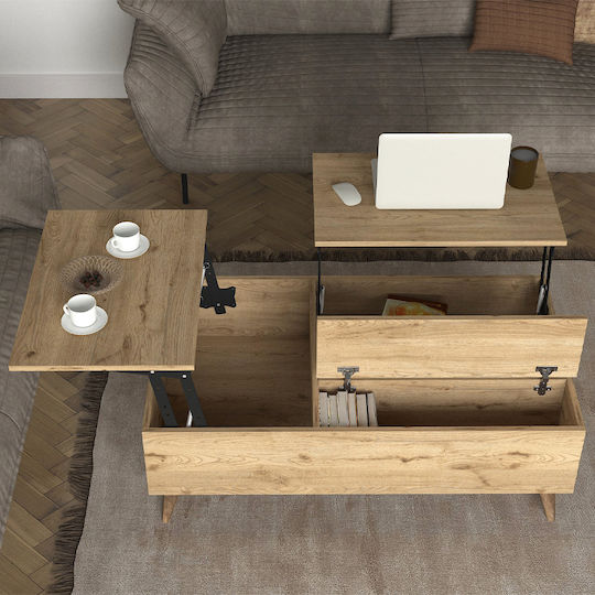 Rectangular Central Coffee Table roy Wooden with Lifting Mechanism Sepet Oak L121xW69xH40cm