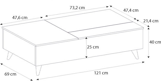 Rectangular Central Coffee Table roy Wooden with Lifting Mechanism Sepet Oak L121xW69xH40cm