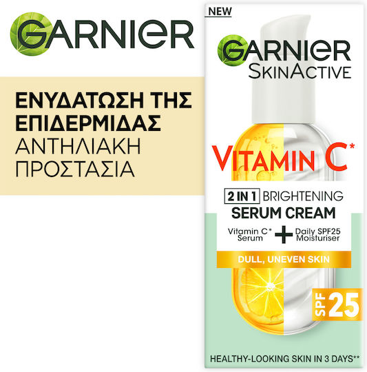 Garnier Skinactive Vitamin C Brightening SPF25 Serum Hidratant de Față SPF25 cu Vitamina C pentru Strălucire și Tonifiere 50ml