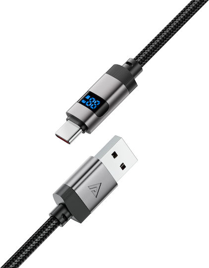 Acefast LED / Geflochten USB 2.0 Kabel USB-C männlich - USB-A 66W Schwarz 1.2m (C15-04)