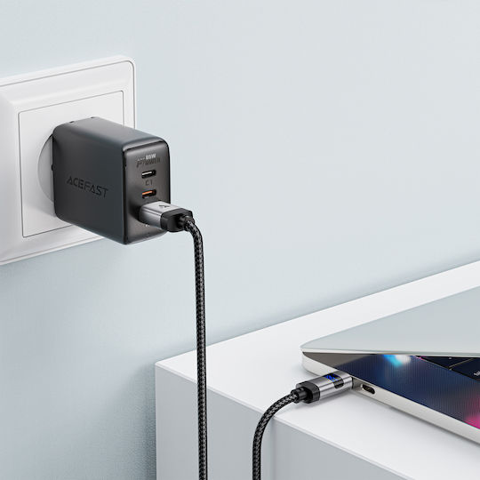 Acefast LED / Geflochten USB 2.0 Kabel USB-C männlich - USB-A 66W Schwarz 1.2m (C15-04)