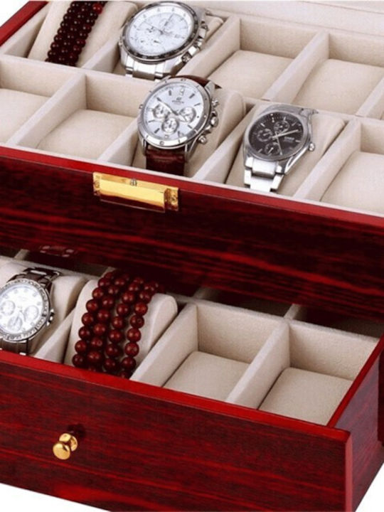 Cute Wooden Watch Case for Storing and Organizing 20 Watches Pufo Premium Tiered Model with Drawer