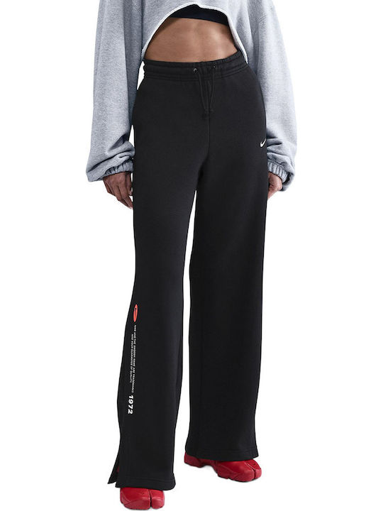 Sportswear Висока талия Долнище на анцуг Широк Флийс Black