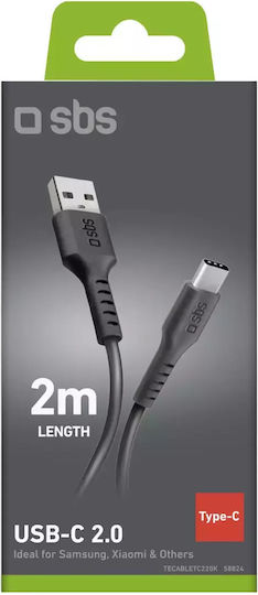SBS USB 2.0 Кабел USB-C Мъжки - USB-A Черен 2м TECABLETC220K