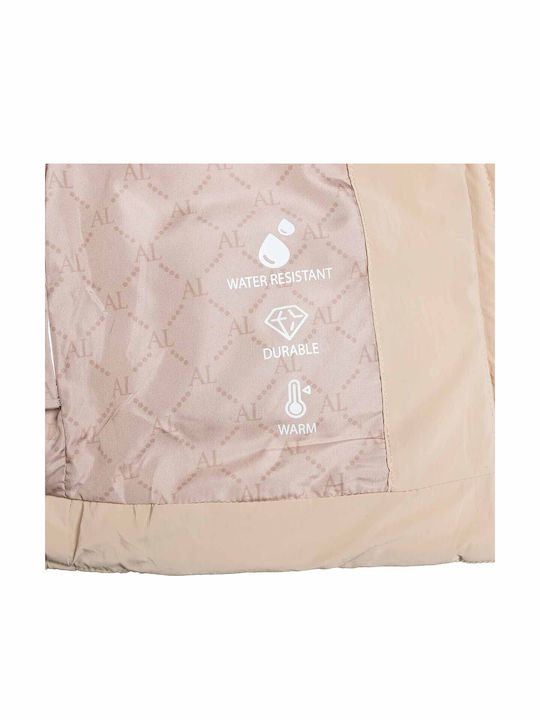 Kids Quilted Sleeveless Double Sided Jacket with Hood Beige