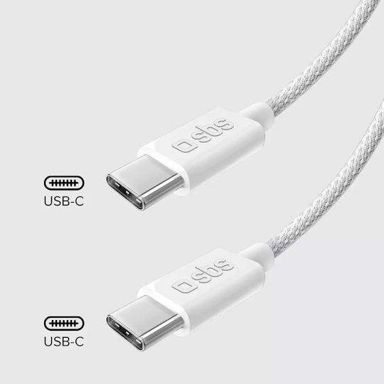 SBS Braided USB 2.0 Cable USB-C Male - USB-C 60W PD Gray 1.5m
