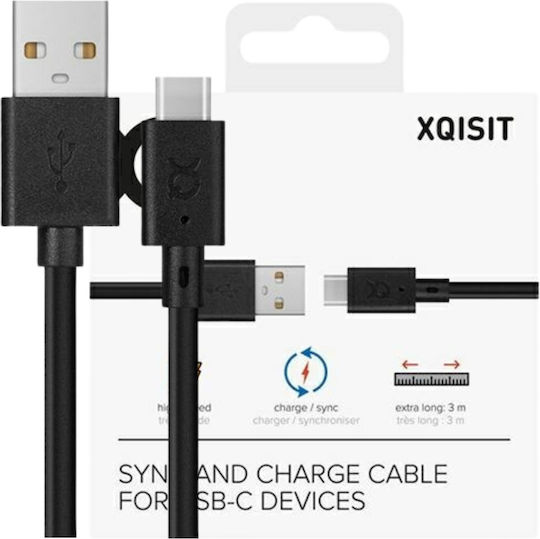 Xqisit USB 2.0 Cable USB-C male - USB-A Μαύρο 3m 112294