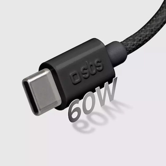 SBS Braided USB 2.0 Cable USB-C male - USB-C 60W PD Μαύρο 1.5m