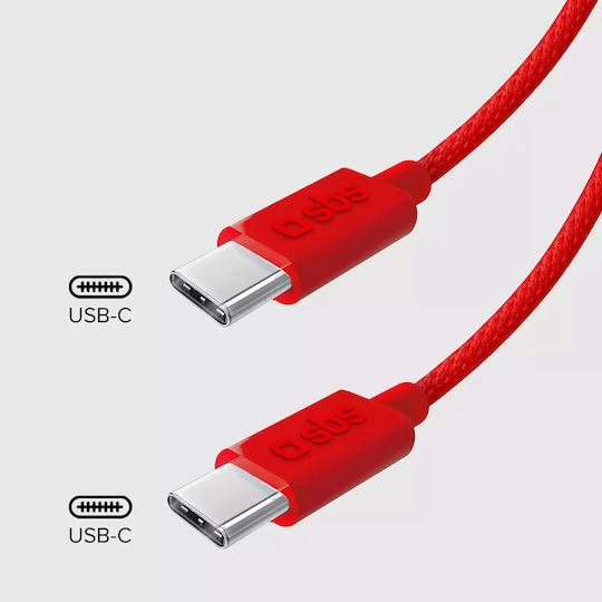 SBS Braided USB 2.0 Cable USB-C male - USB-C 60W PD Κόκκινο 1.5m