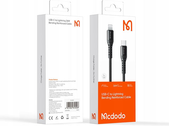 Mcdodo USB-C to Lightning Cable 36W Black 0.2m (CA-5630)