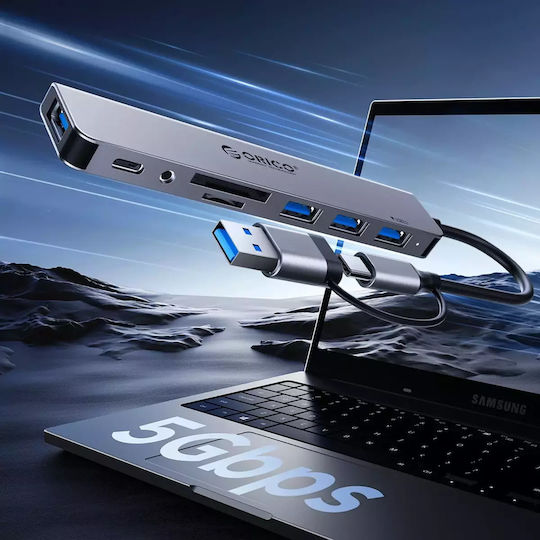 Orico YSB4-U2 USB-Hub mit 5 Anschlüssen USB 3.2 mit USB-C Anschluss Grau